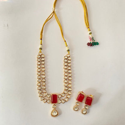 Ruby Kundan Double Line Necklace Set