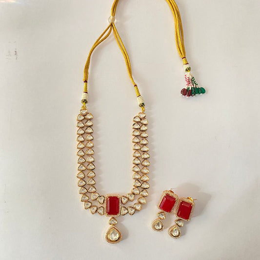Ruby Kundan Double Line Necklace Set