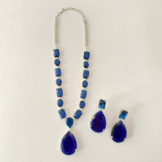 Silver Plated Blue Necklace Set