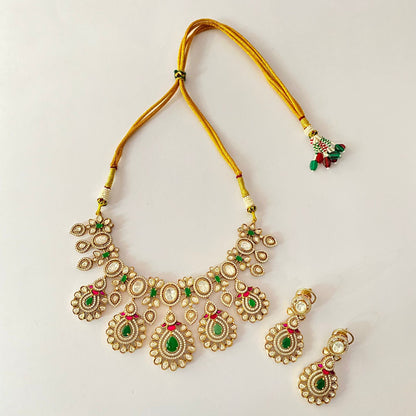 Moissanite Green Antique Gold Plated Necklace Set