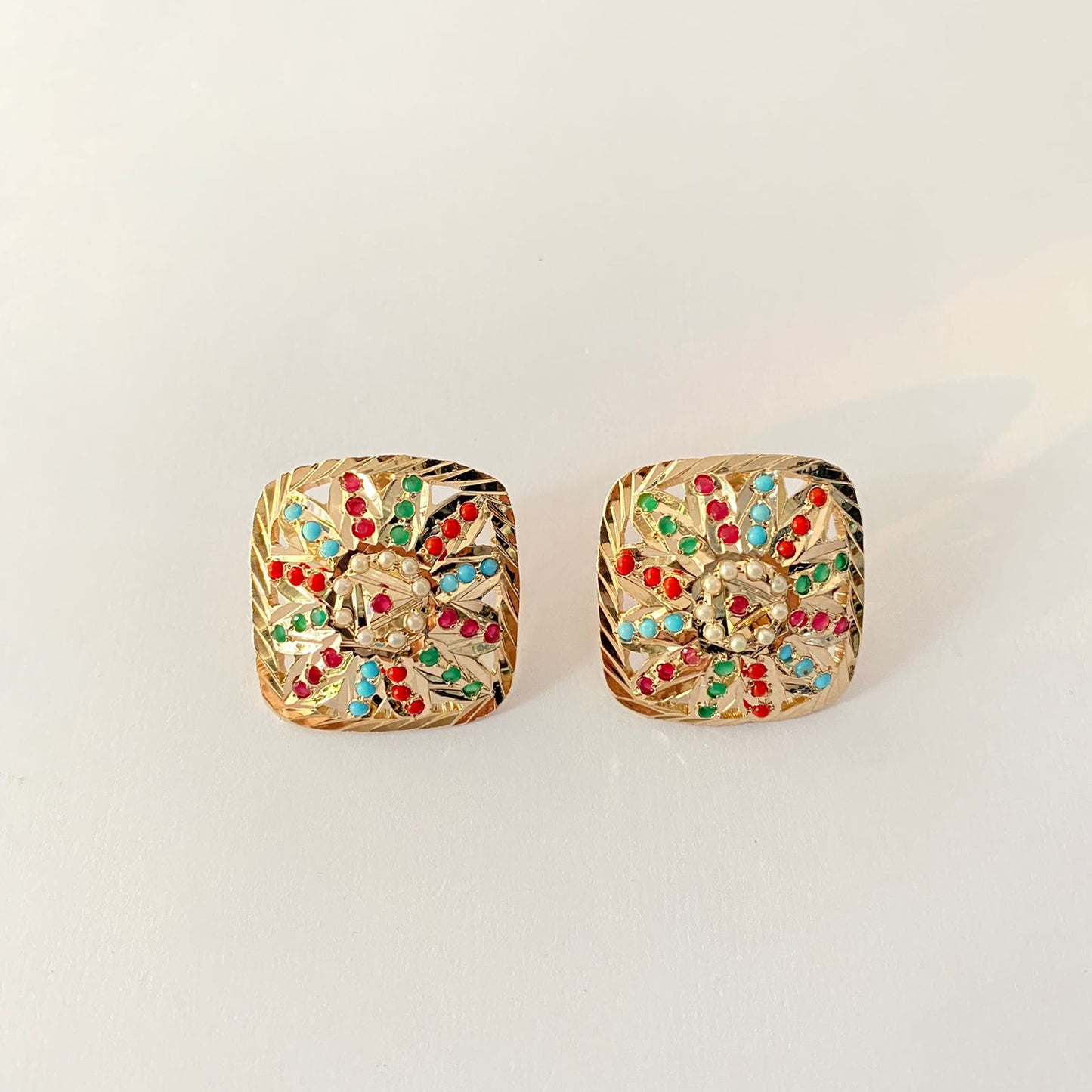 Multi Jadau Gold Plated Stud