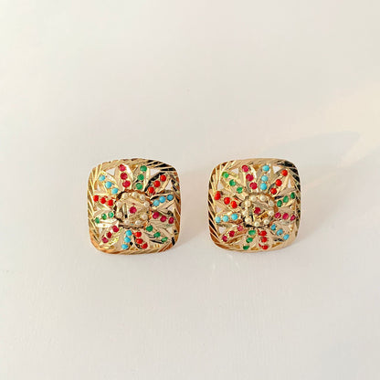Multi Jadau Gold Plated Stud