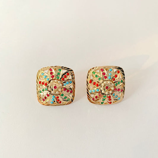 Multi Jadau Gold Plated Stud