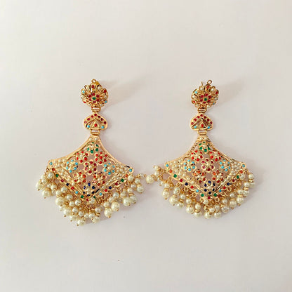 Multi Gold Plated Jadau Earring