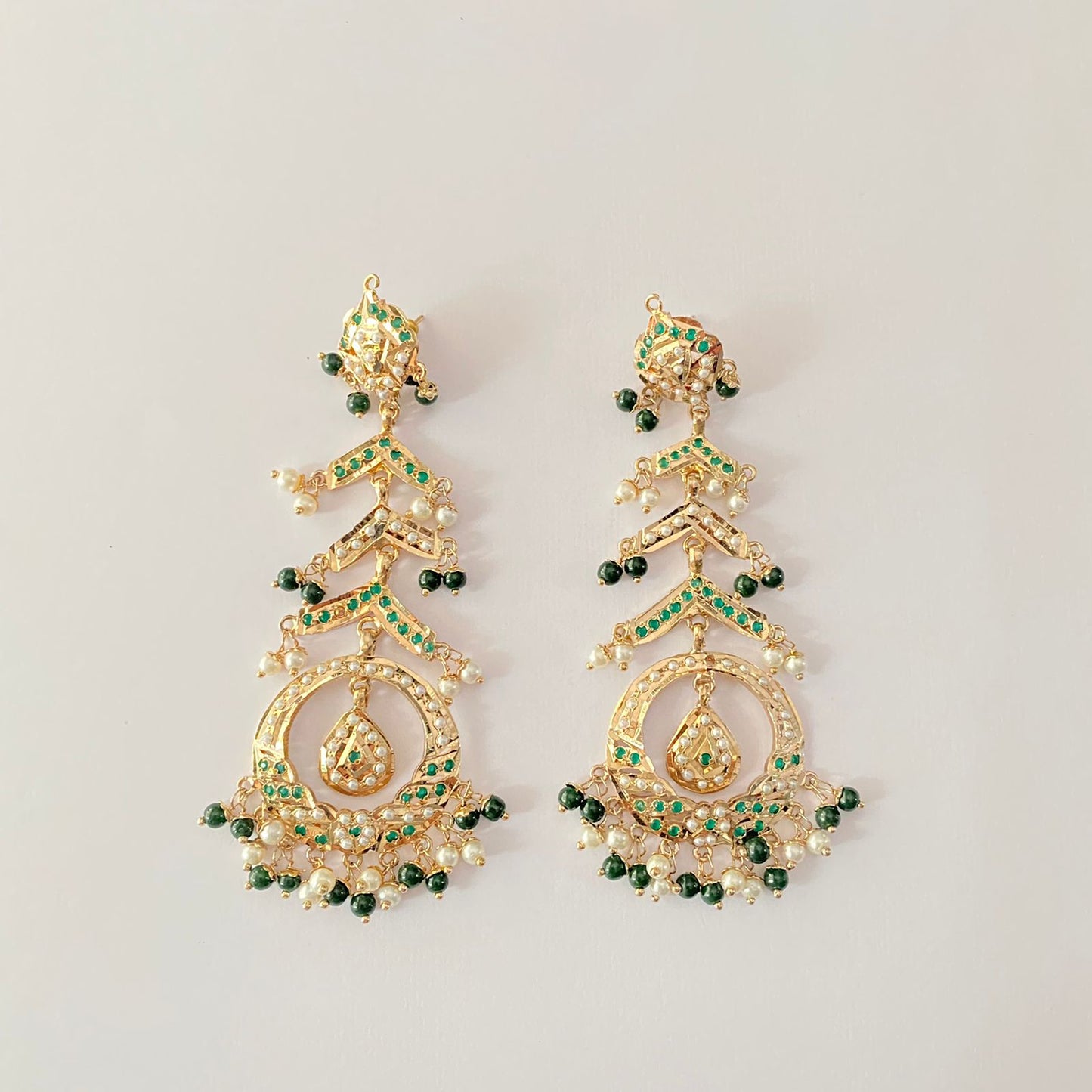 Green Long Jadau Earring