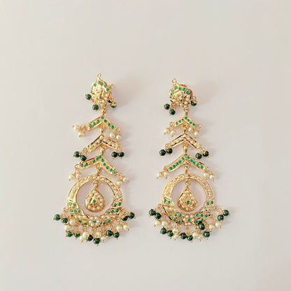 Green Long Jadau Earring