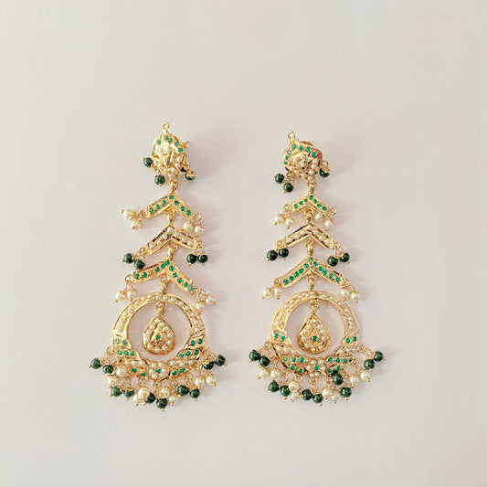 Green Long Jadau Earring