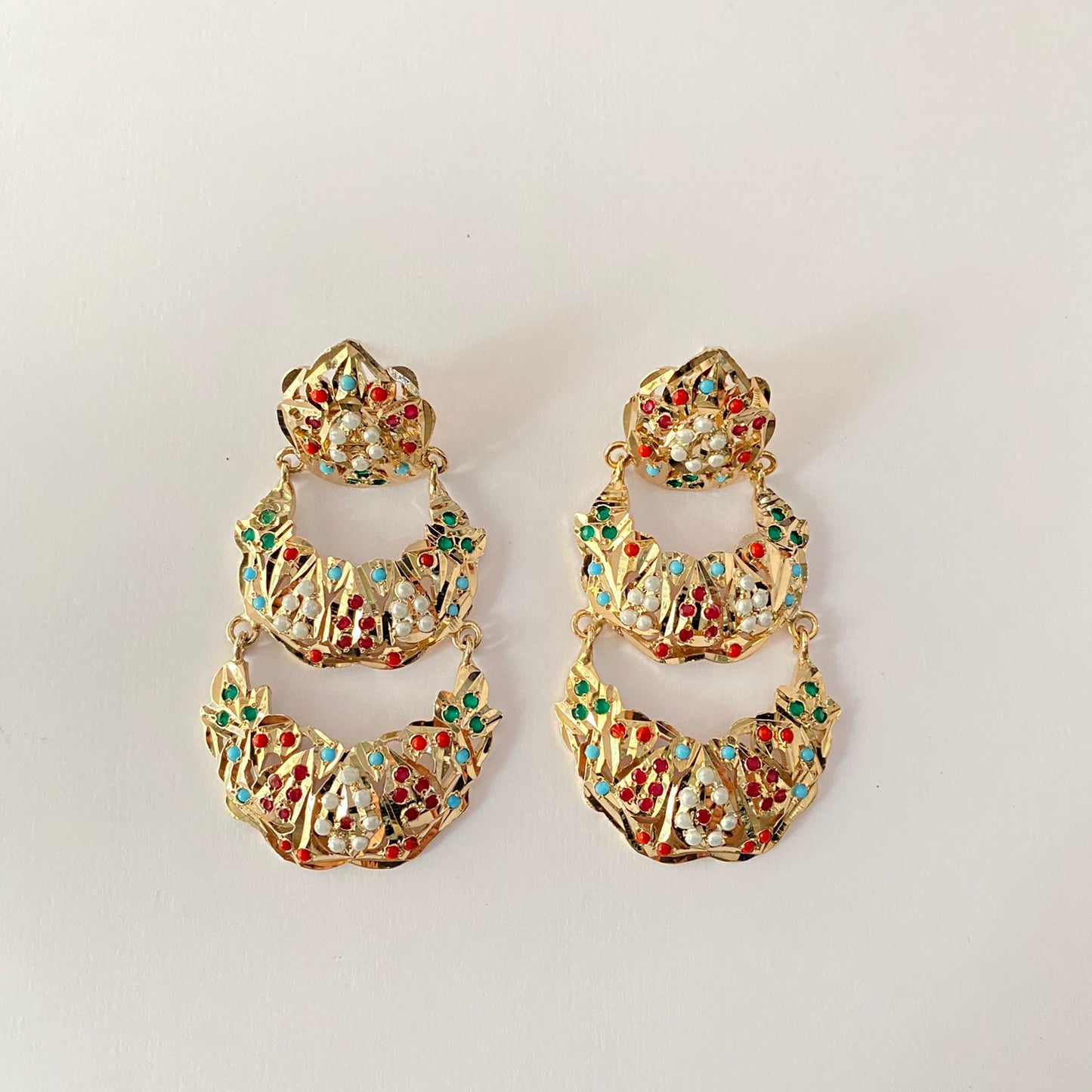 Gold Plated Multi Jadau Earring