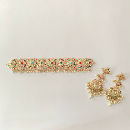 Multi Jadau Gold Plated Choker Set