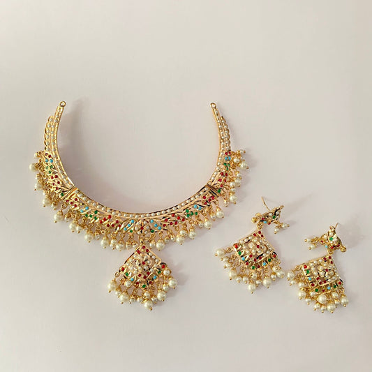 Multi Jadau Gold Plated Necklace Set