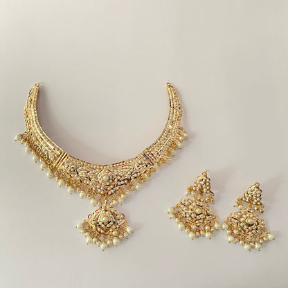 White Pearl Jadau Necklace Set