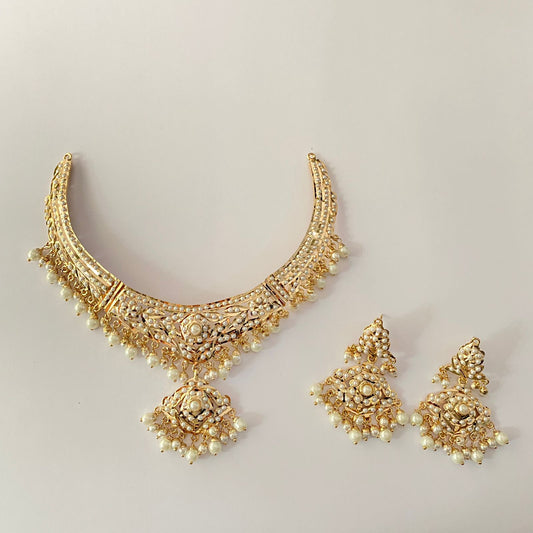 White Pearl Jadau Necklace Set