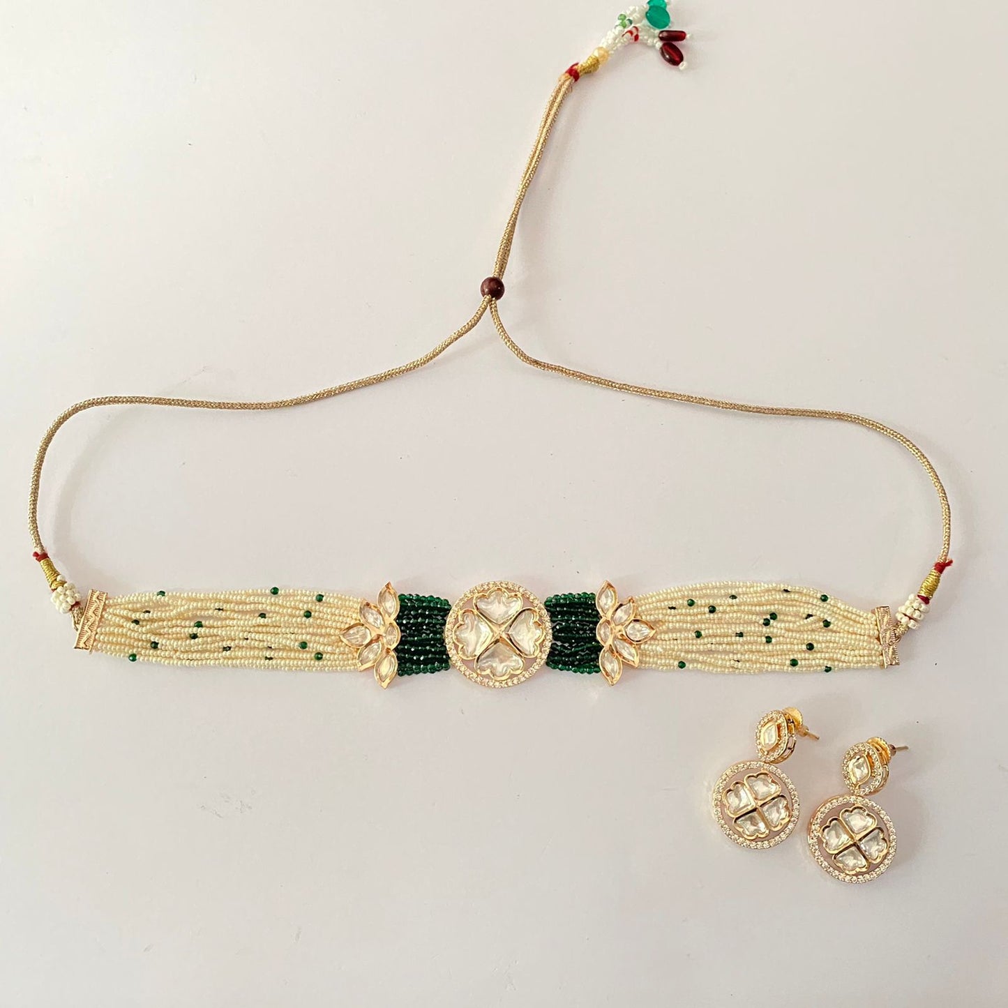 White Beads Kundan Choker Set