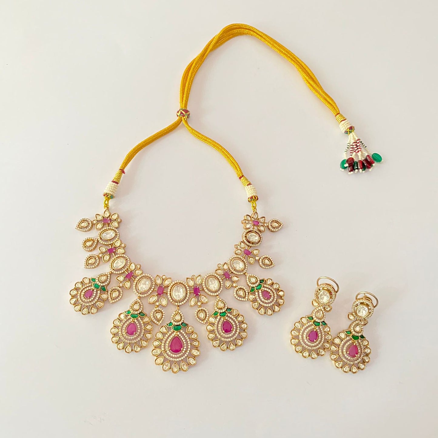 Moissanite Antique Gold Plated Ruby Necklace Set