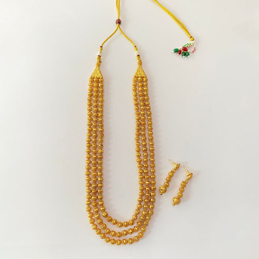 Three Line Matar Mala Gold Pated
