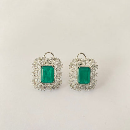 Silver Plated Green Stud With Back Clip