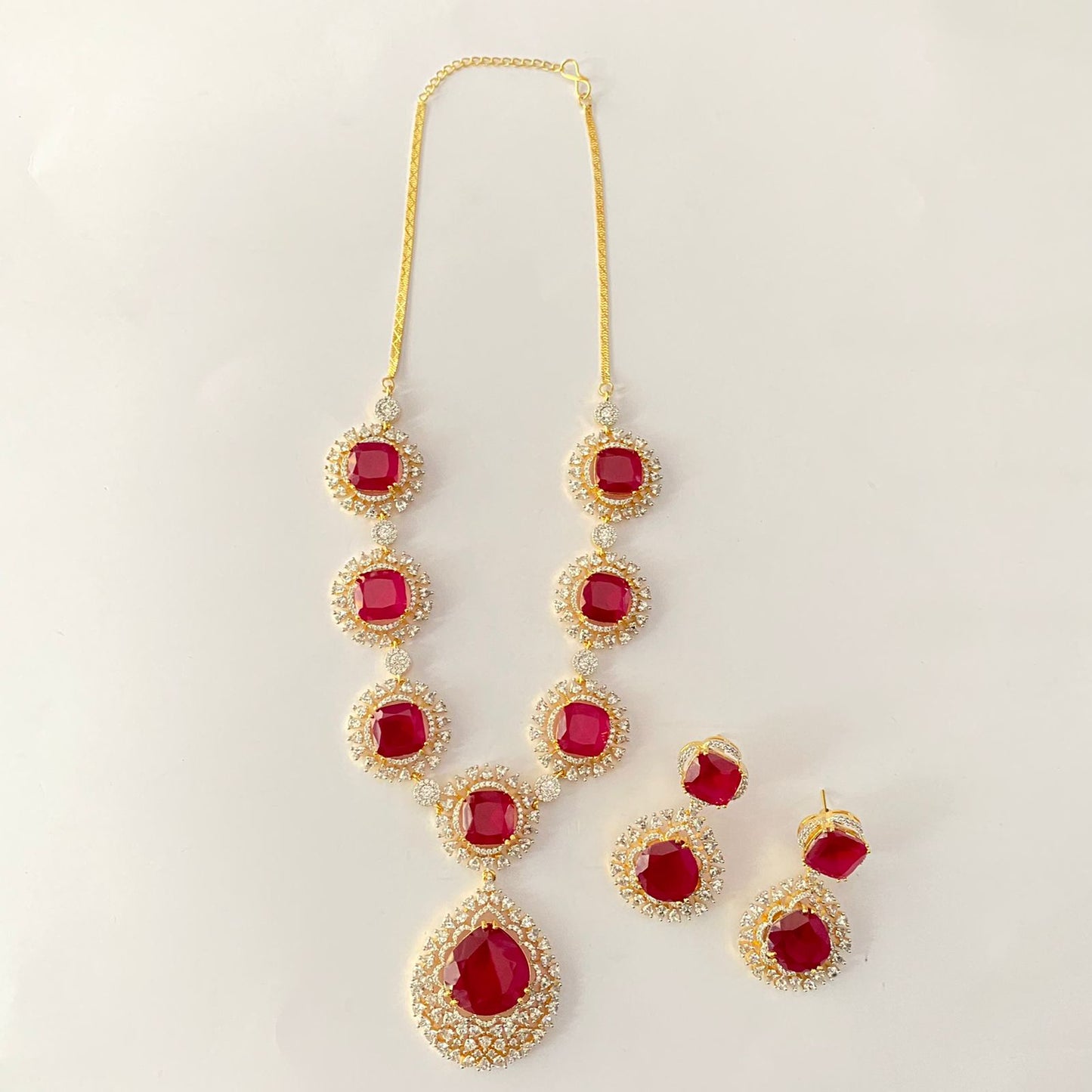 Gold Plated Ruby Diamond Necklace Set