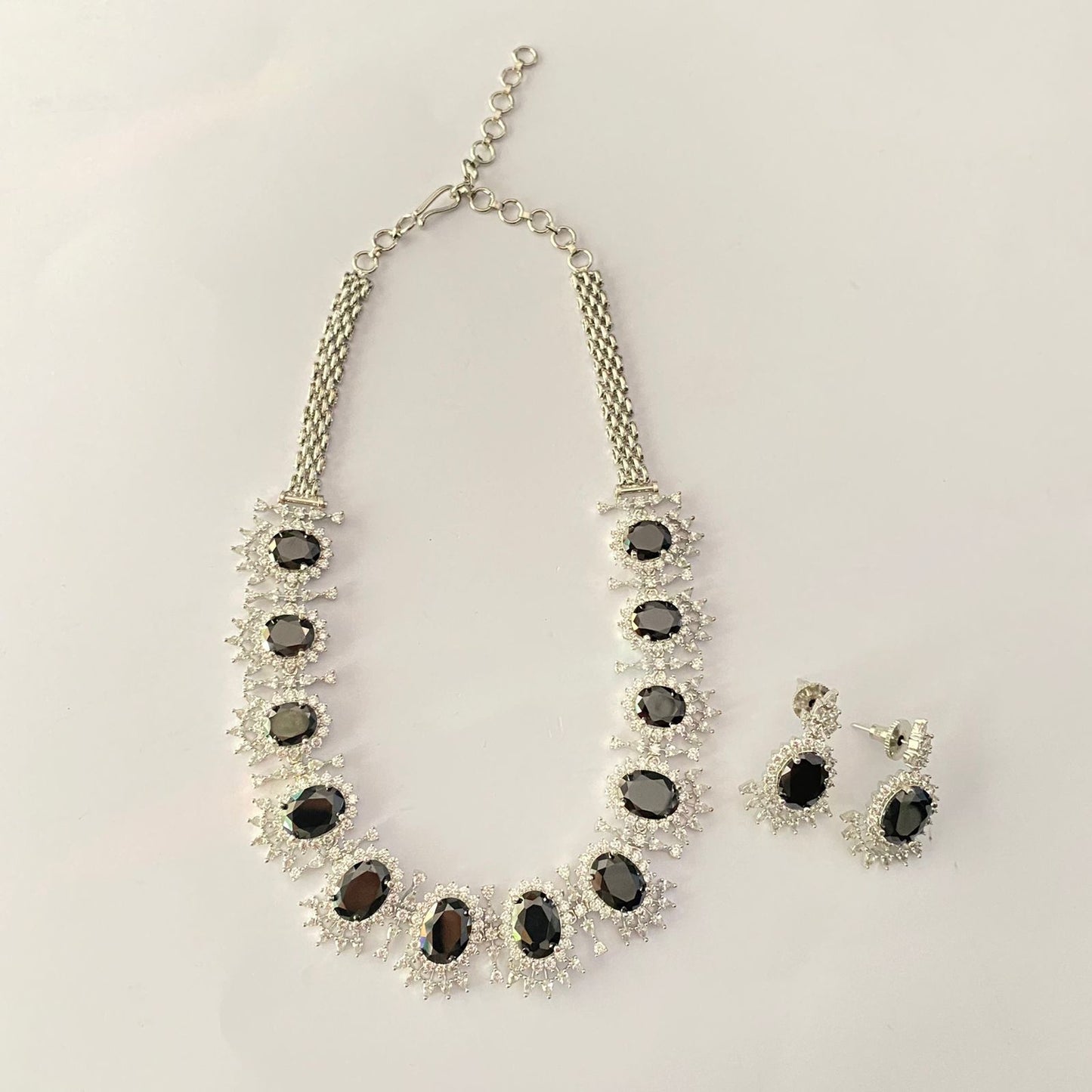 Silver Plated Black Diamond Necklace Set