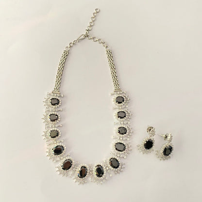 Silver Plated Black Diamond Necklace Set