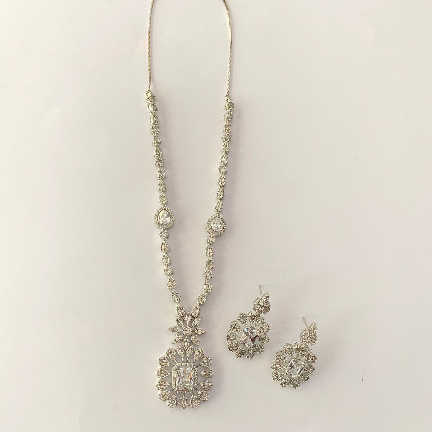 Silver Plated Diamond Necklace Set