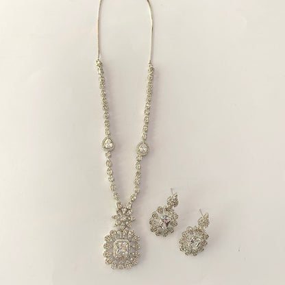 Silver Plated Diamond Necklace Set