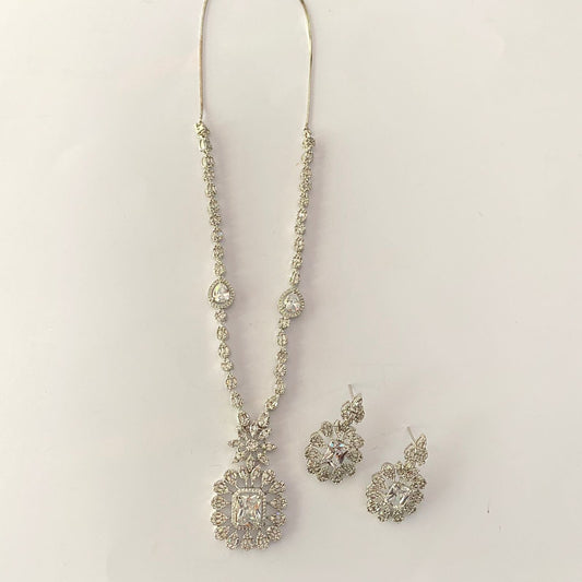 Silver Plated Diamond Necklace Set