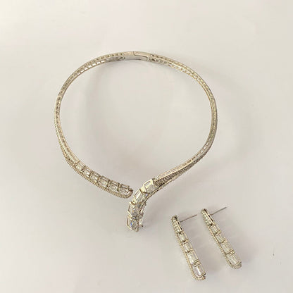 Silver Plated Diamond Hasli Necklace Set