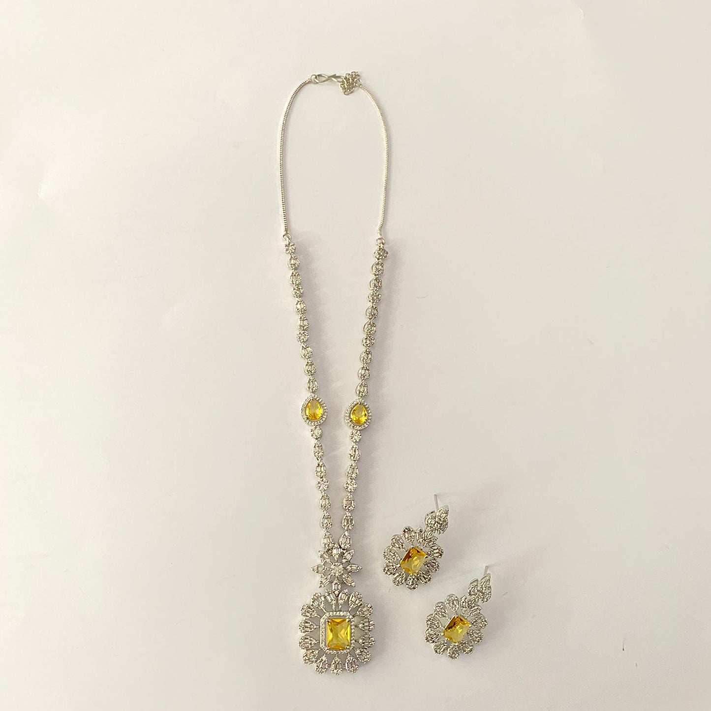 Yellow Diamond Silver Plated Necklace Set