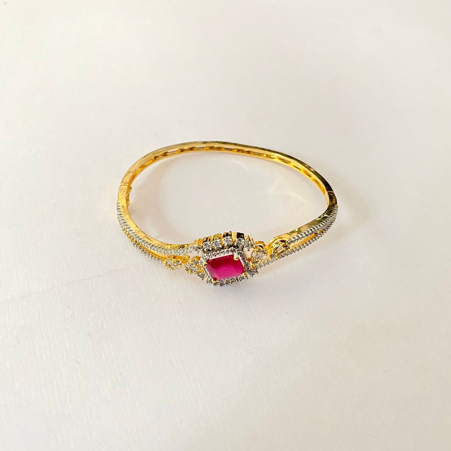 Gold Plated Ruby Stone Sleek Bracelet