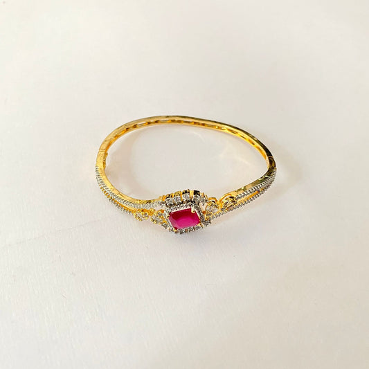 Gold Plated Ruby Stone Sleek Bracelet