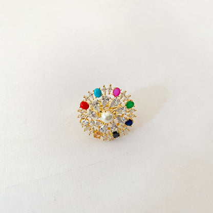 Gold Plated Pearl Navratan Ring