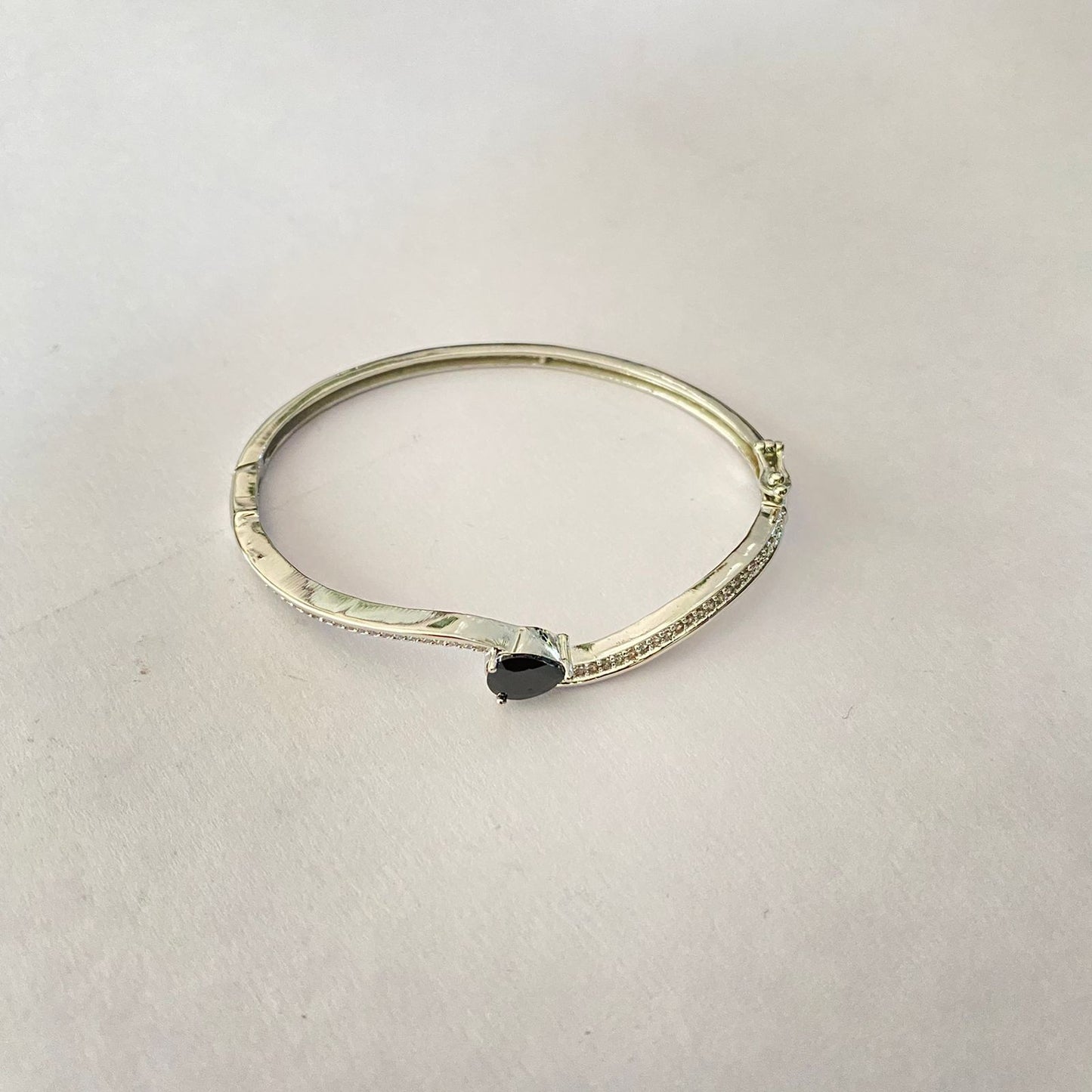 Silver Plated Black Stone Sleek Bracelet