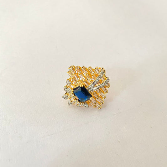 Gold Plated Diamond Blue Stone Ring