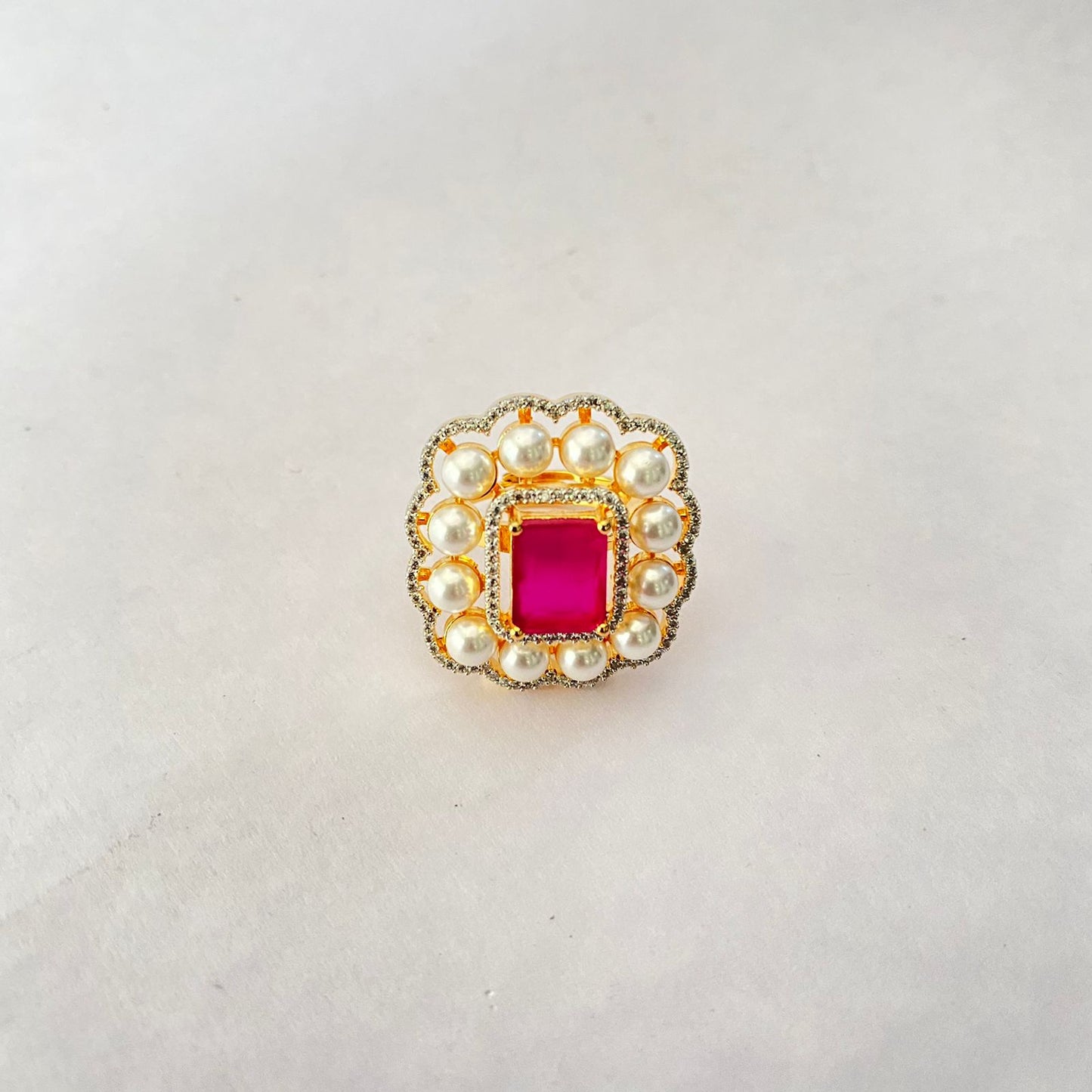 Gold Plated Ruby Pearl Ring