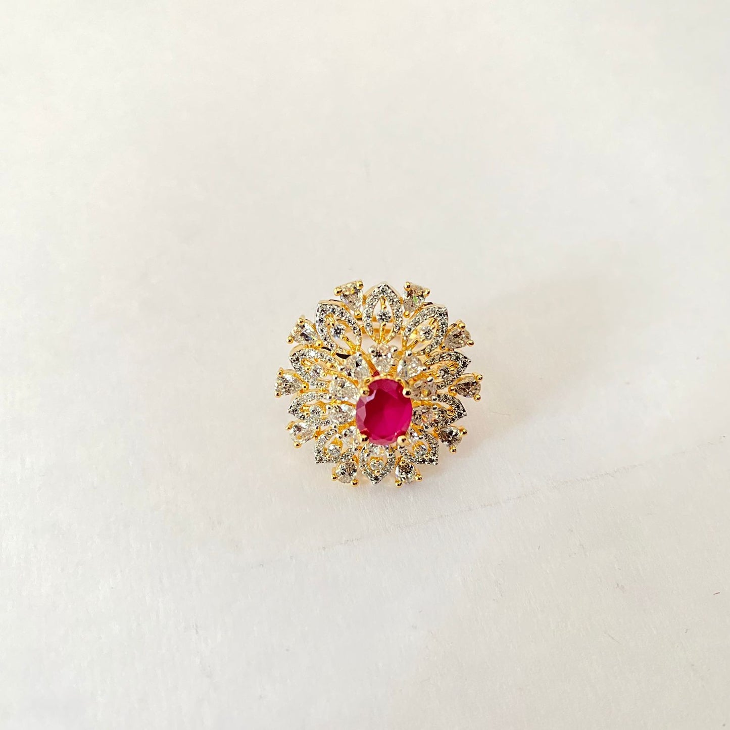 Gold Plated Diamond Ruby Stone Ring