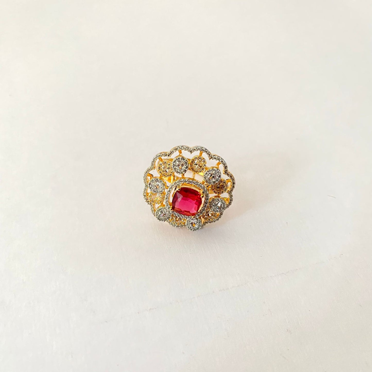 Gold Plated Ruby Diamond Ring
