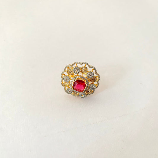 Gold Plated Ruby Diamond Ring
