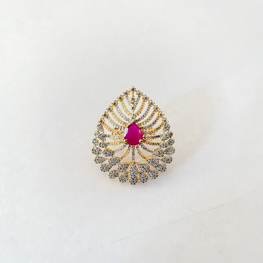 Ruby Stone Gold Plated Diamond Ring