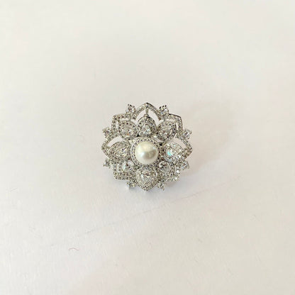 Silver Plated Diamond Pearl Ring