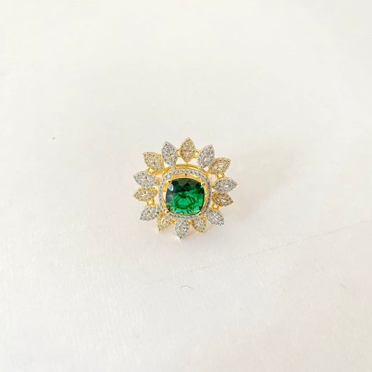 Gold Plated Green Diamond Ring