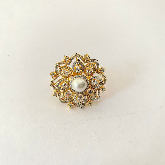 Pearl Gold Plated Diamond Ring