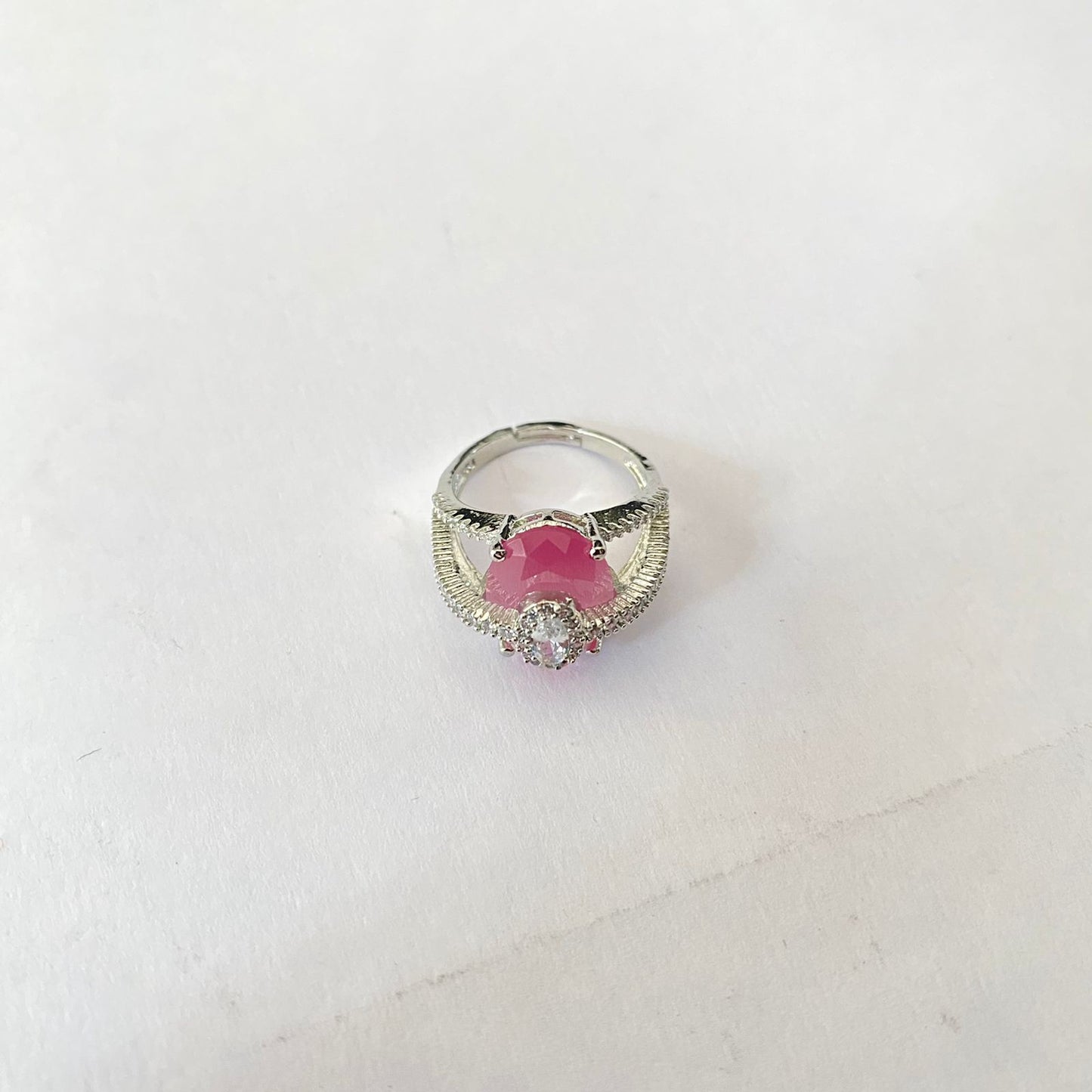 Silver Plated Pink Diamond Ring