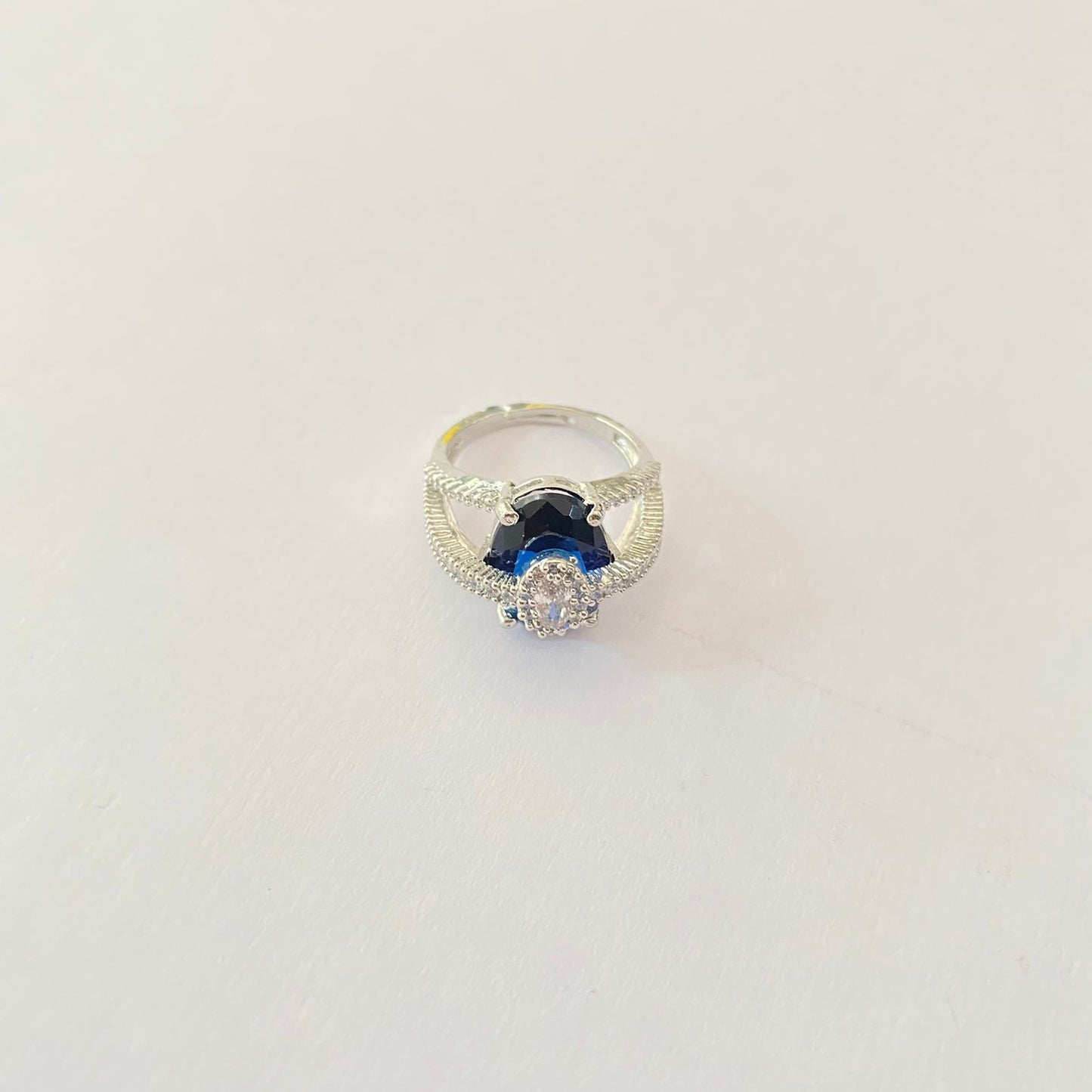 Silver Plated Blue Diamond Ring