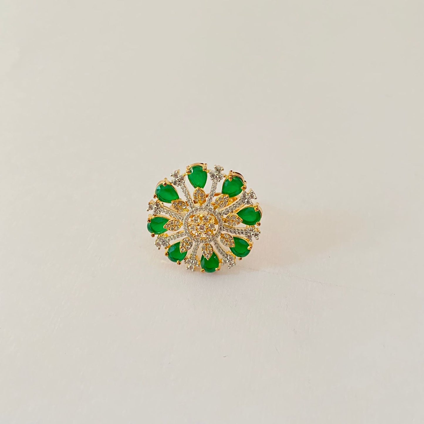 Green Diamond Gold Plated Ring