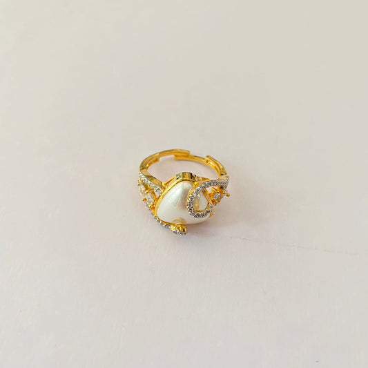 Gold Plated Heart Shape Pearl Ring