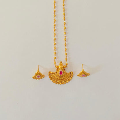 Antique Gold Plated with Ruby Pendant Set