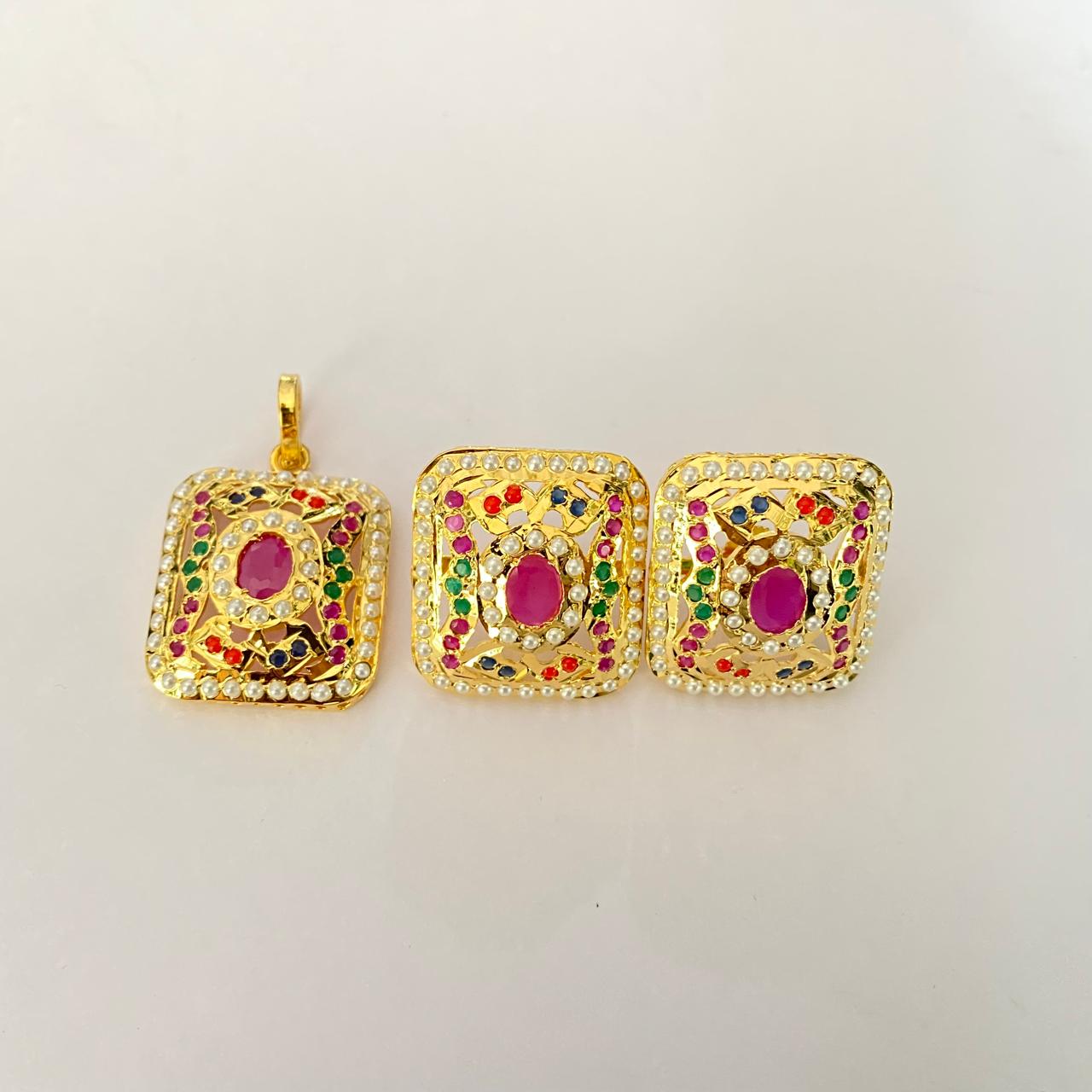 Jadau multi Gold Plated latest design Pendant Set