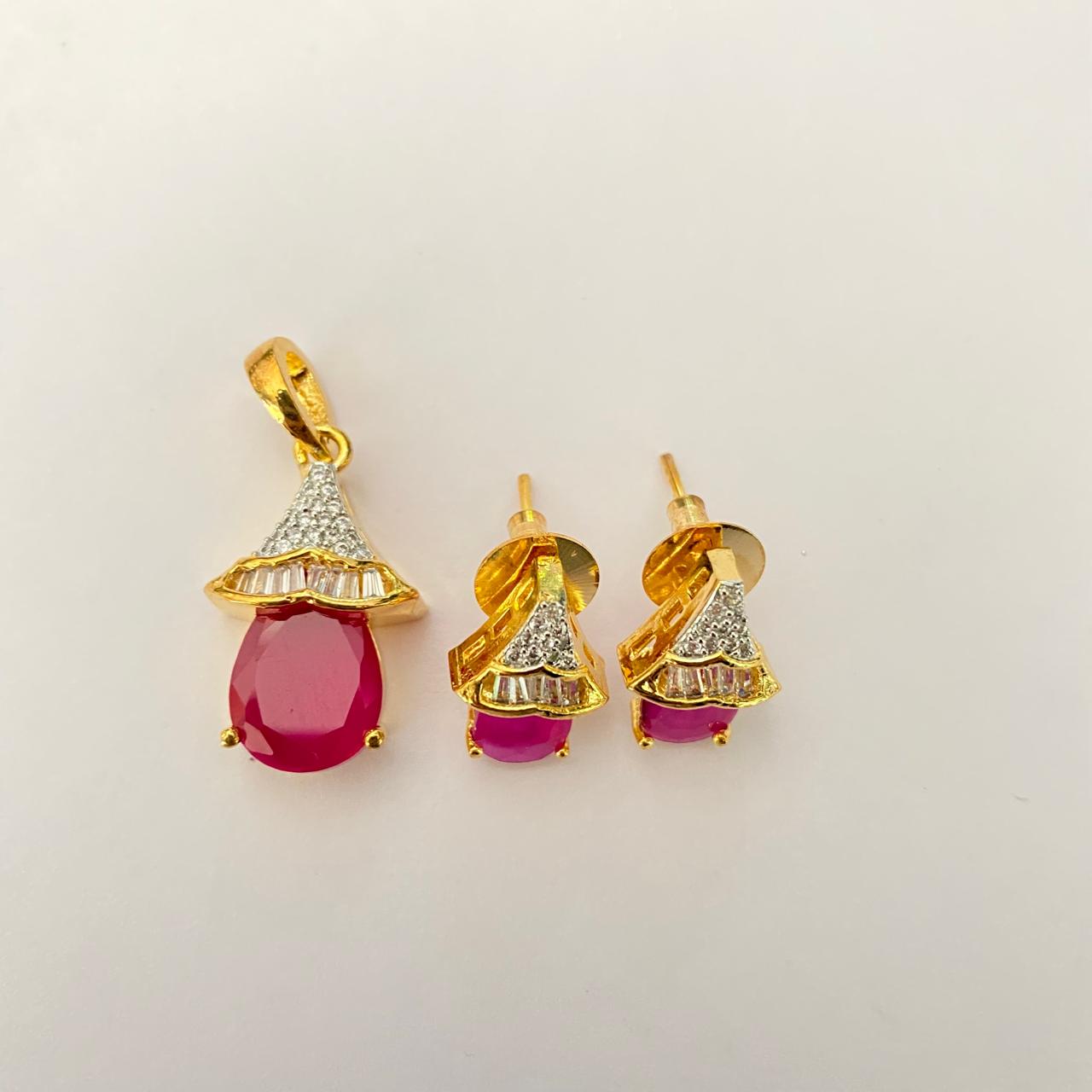 Ruby gold plated with diamond Pendant set