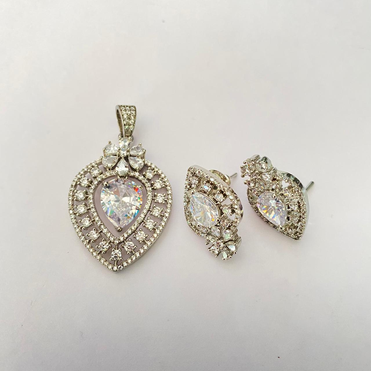 Diamond silver plated Pendant set