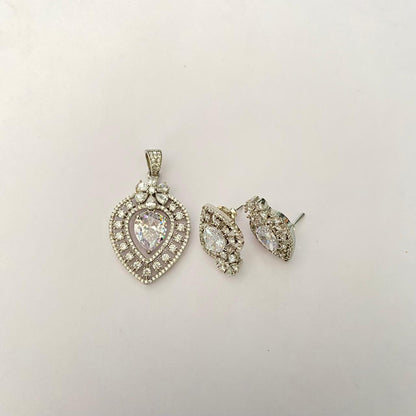 Diamond silver plated Pendant set